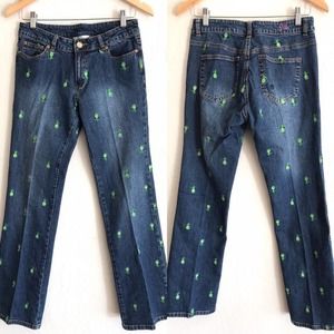 Lilly Pulitzer Blue Straight Leg Jeans with Green Pineapple Embroidery